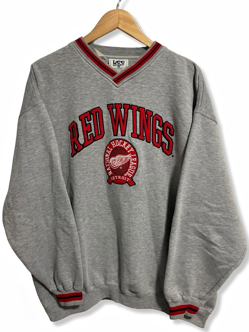 Vintage 90s Lee Sport Detroit Red Wings Gray Embroidered Sweatshirt